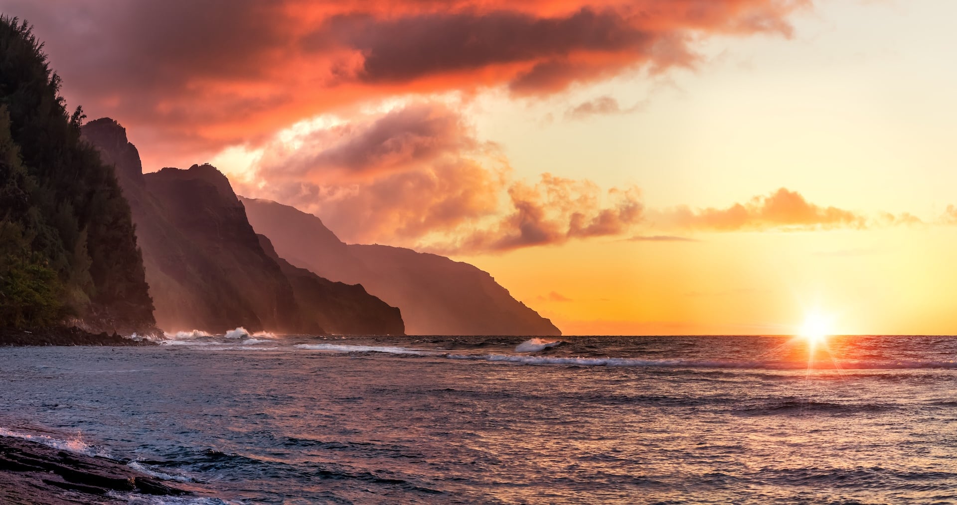 A serene sunset off the Na Pali coast