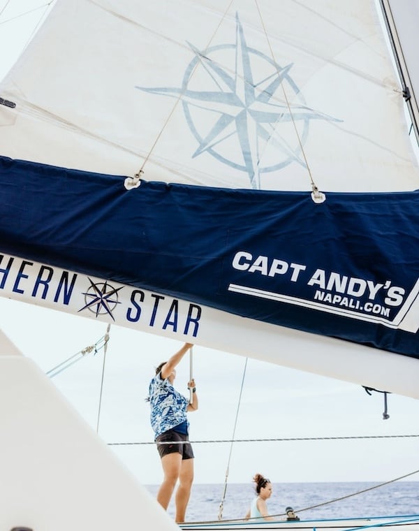 Crew sailing on Kauai private boat rentals.